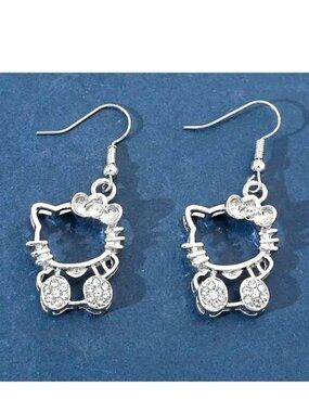 Earrings Hello Kitty Rhinestone Sanrio Crystal Dangle Emo Scene Trendy Stylish